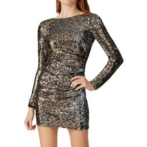 Dress the Population Lolita Leopard Sequin Sheath Dress in Gold & Black sz S